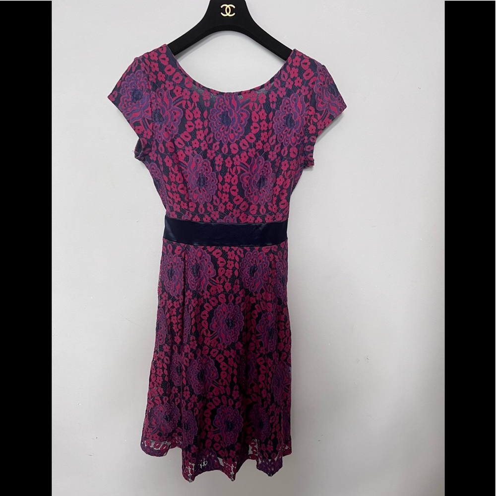 MIUSOL Floral Lace Sheath Fit & Flare Belted Elegant Mini Dress